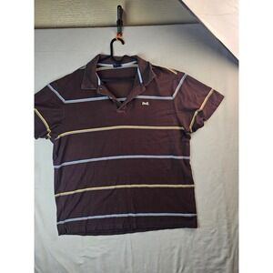 Le Tigre Mens 3XL Brown Striped Short Sleeve Polo Shirt Classic Fit Tiger Logo